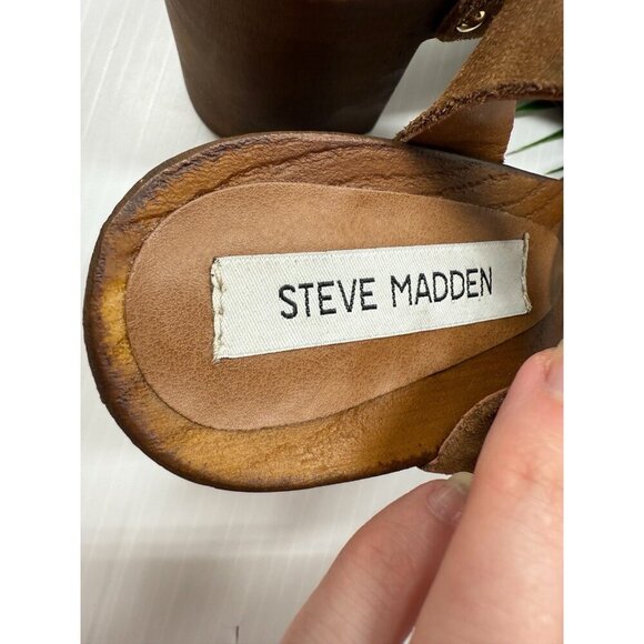 Steve Madden Women's Brown Buena—Bueno Wooden Strappy Block Heel Sandals Size 10 - Picture 11 of 12